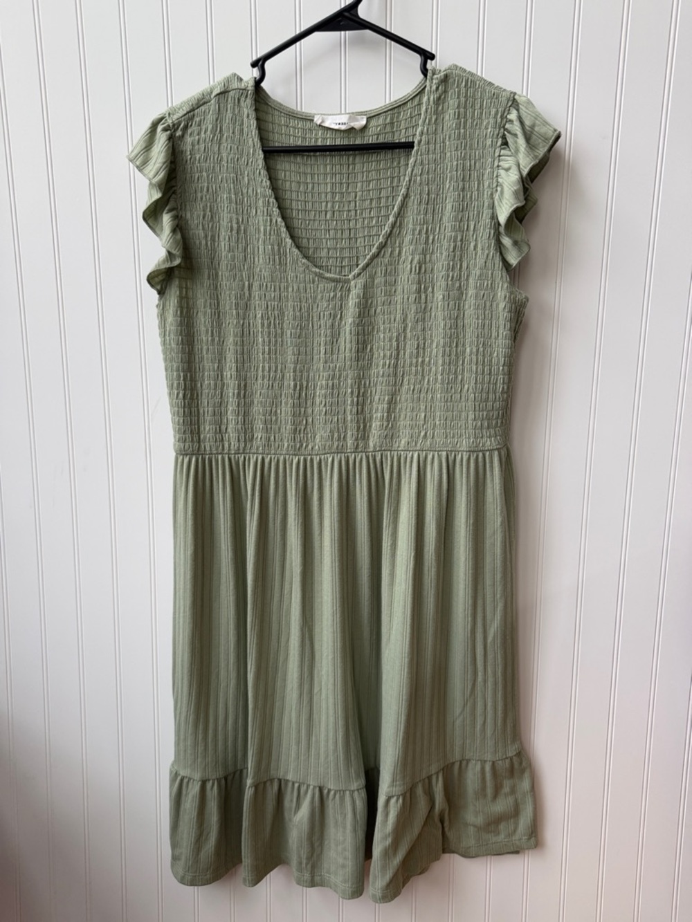 Lucky Brand Sage Green Smocked Short Sleeve Dress